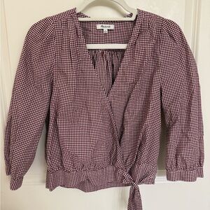 Madewell Burgundy Checkered Wrap Blouse